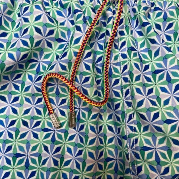 Bugatchi Mid Length 7” Blue Green Geometric Swim Lined Shorts Trunks Mens Size M - Picture 6 of 13